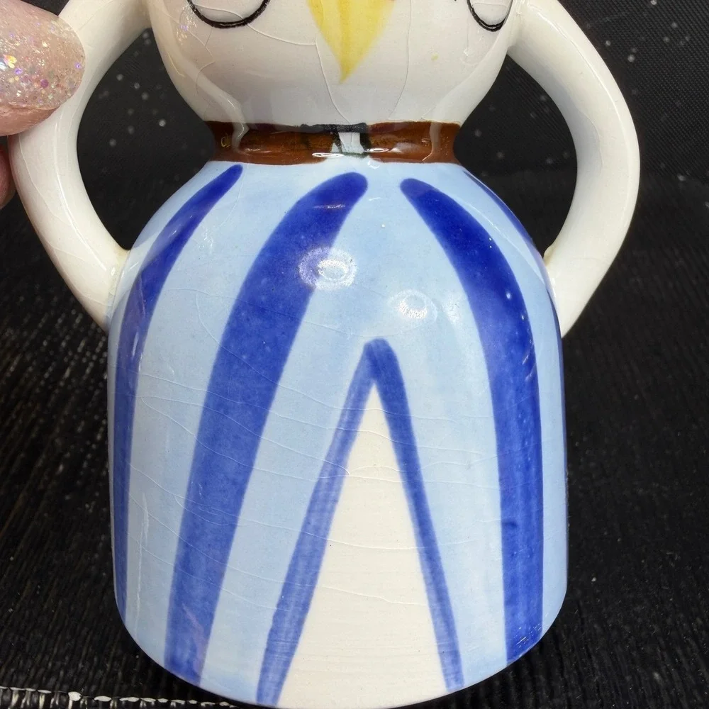1950s Napco Whimsical Man in Suit Ceramic Egg Cup Holder Blue Striped Tie